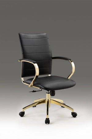 HomeRoots Black Adjustable Height Swivel Rolling Office Chair - Stylish Gold Accents for Ultimate Comfort & Mobility 554026