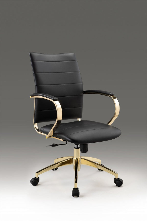 HomeRoots Black Adjustable Height Swivel Rolling Office Chair - Stylish Gold Accents for Ultimate Comfort & Mobility 554026