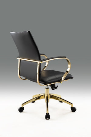 HomeRoots Black Adjustable Height Swivel Rolling Office Chair - Stylish Gold Accents for Ultimate Comfort & Mobility 554026