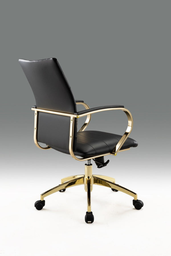 HomeRoots Black Adjustable Height Swivel Rolling Office Chair - Stylish Gold Accents for Ultimate Comfort & Mobility 554026