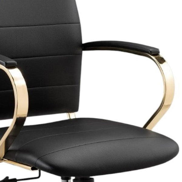 HomeRoots Black Adjustable Height Swivel Rolling Office Chair - Stylish Gold Accents for Ultimate Comfort & Mobility 554026
