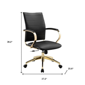 HomeRoots Black Adjustable Height Swivel Rolling Office Chair - Stylish Gold Accents for Ultimate Comfort & Mobility 554026