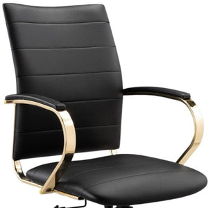 HomeRoots Black Adjustable Height Swivel Rolling Office Chair - Stylish Gold Accents for Ultimate Comfort & Mobility 554026