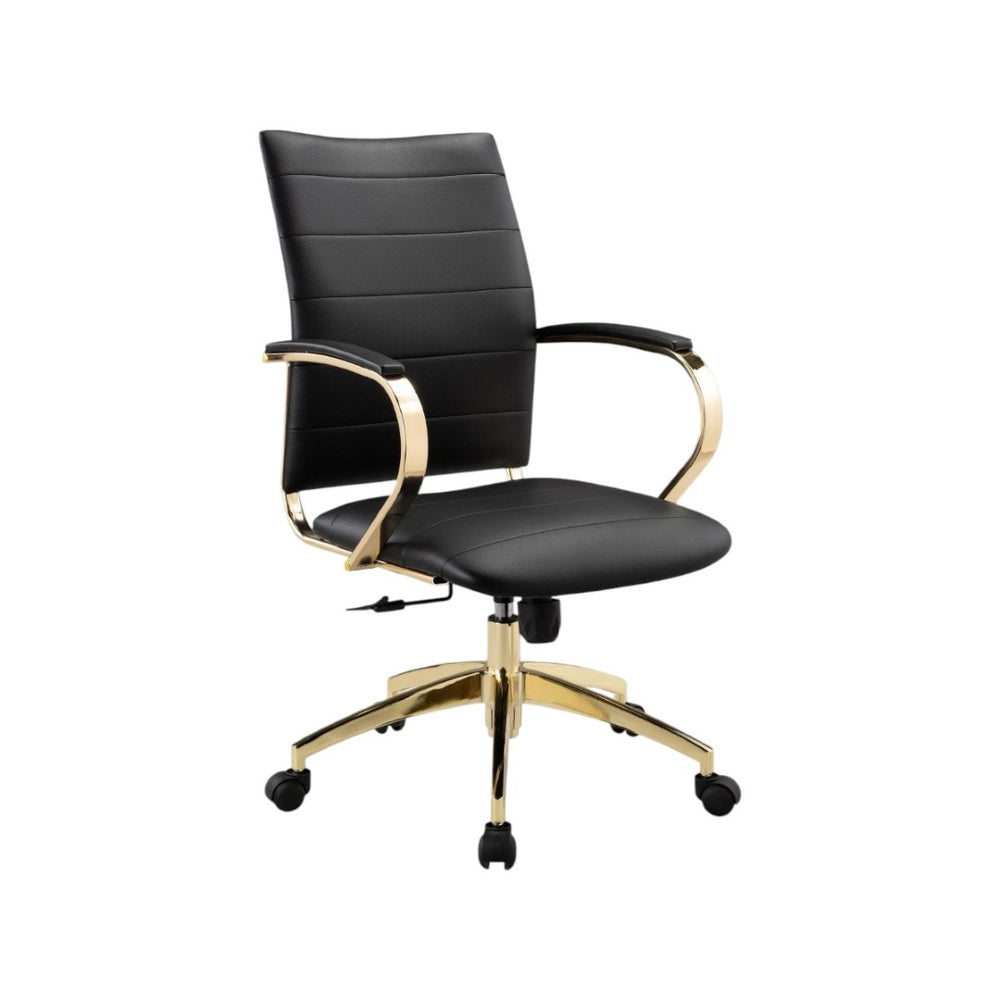 HomeRoots Black Adjustable Height Swivel Rolling Office Chair - Stylish Gold Accents for Ultimate Comfort & Mobility 554026