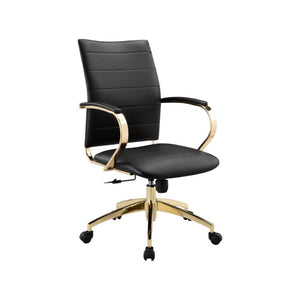 HomeRoots Black Adjustable Height Swivel Rolling Office Chair - Stylish Gold Accents for Ultimate Comfort & Mobility 554026