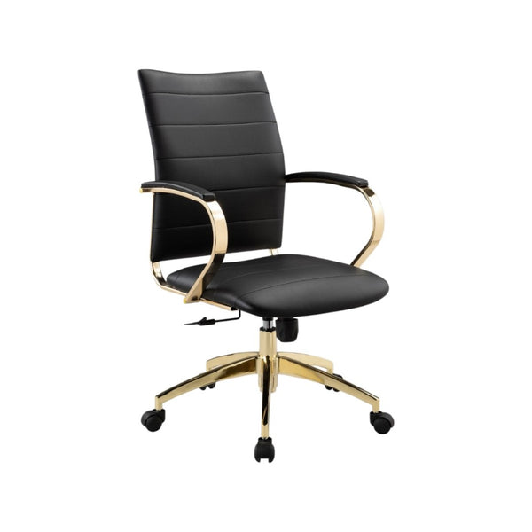 HomeRoots Black Adjustable Height Swivel Rolling Office Chair - Stylish Gold Accents for Ultimate Comfort & Mobility 554026