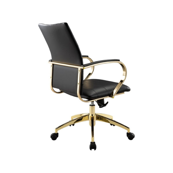 HomeRoots Black Adjustable Height Swivel Rolling Office Chair - Stylish Gold Accents for Ultimate Comfort & Mobility 554026