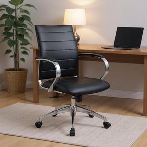 HomeRoots Black Adjustable Height Swivel Rolling Office Chair - Stylish Comfort, Smooth Mobility & Ergonomic Support 554027