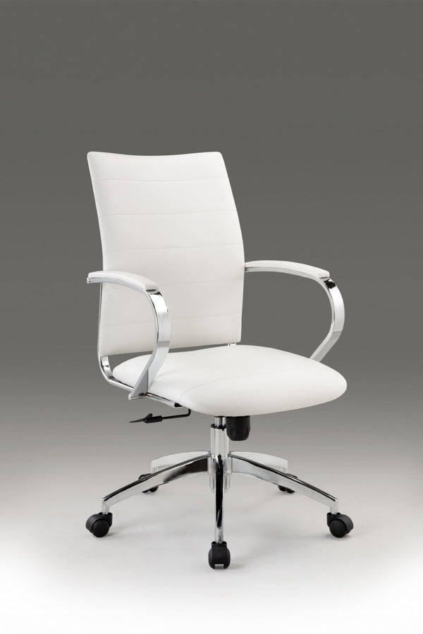 HomeRoots White Adjustable Height Swivel Office Chair - Modern Faux Leather Design with Rolling Mobility & Support 554029