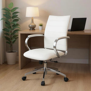 HomeRoots White Adjustable Height Swivel Office Chair - Modern Faux Leather Design with Rolling Mobility & Support 554029