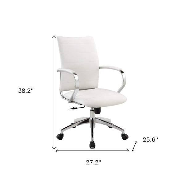 HomeRoots White Adjustable Height Swivel Office Chair - Modern Faux Leather Design with Rolling Mobility & Support 554029