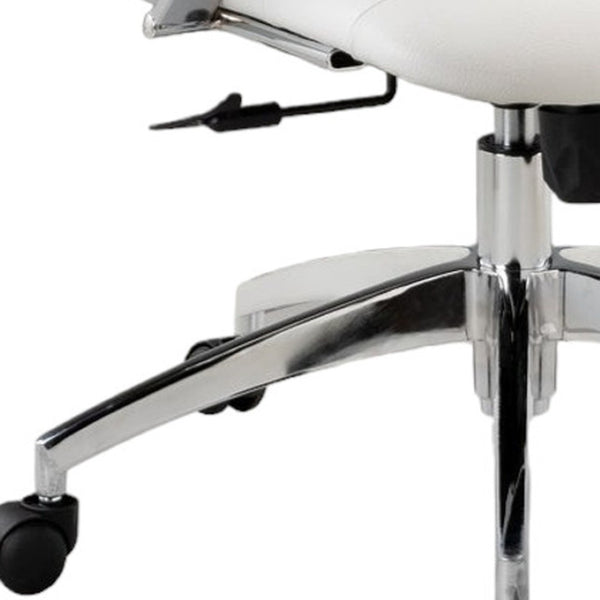 HomeRoots White Adjustable Height Swivel Office Chair - Modern Faux Leather Design with Rolling Mobility & Support 554029