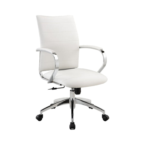 HomeRoots White Adjustable Height Swivel Office Chair - Modern Faux Leather Design with Rolling Mobility & Support 554029