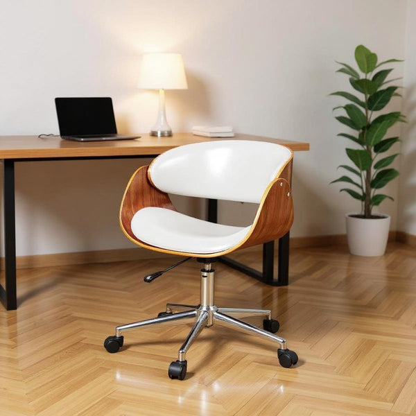 HomeRoots Brown Adjustable Height Swivel Office Chair – Mid-Century Modern Design with Ergonomic Comfort & Style 554031