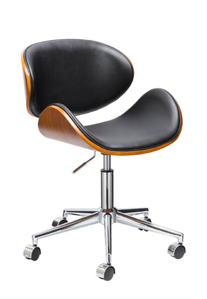 HomeRoots Brown Adjustable Height Swivel Office Chair - Modern Walnut Faux Wood & Black Vinyl Comfort Design 554032