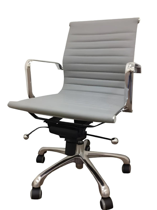 HomeRoots Gray Adjustable Height Swivel Rolling Office Chair - Modern Faux Leather, Durable Steel Frame, 250 lbs 554037