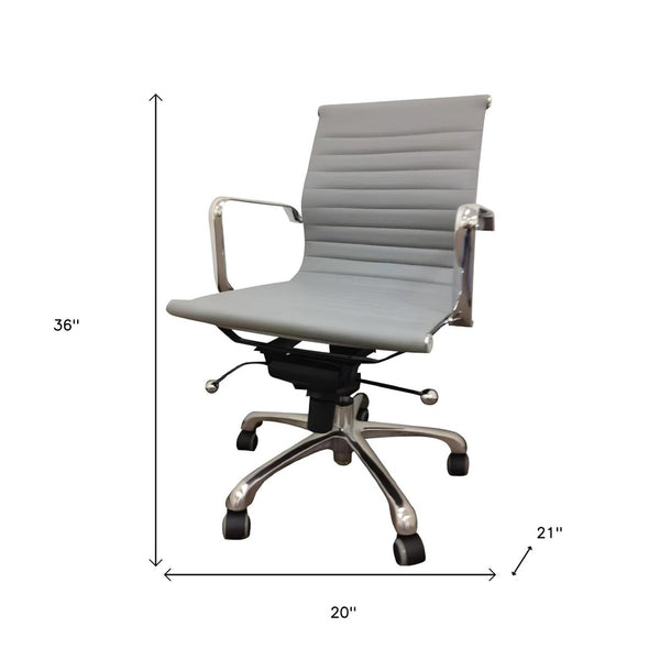 HomeRoots Gray Adjustable Height Swivel Rolling Office Chair - Modern Faux Leather, Durable Steel Frame, 250 lbs 554037