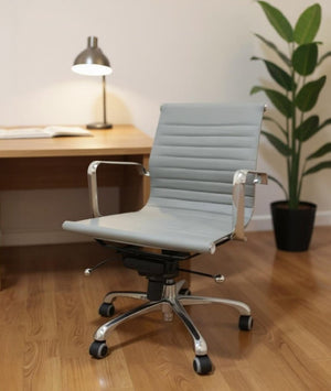 HomeRoots Gray Adjustable Height Swivel Rolling Office Chair - Modern Faux Leather, Durable Steel Frame, 250 lbs 554037