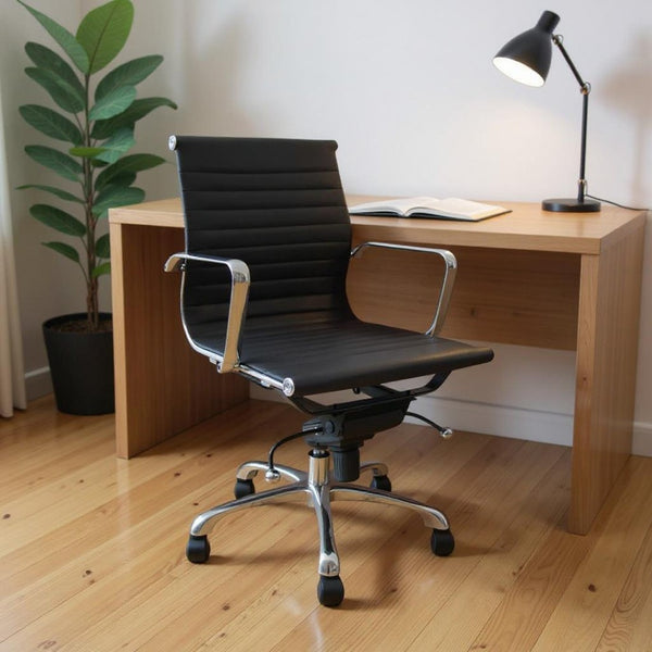 HomeRoots Black Adjustable Height Swivel Rolling Office Chair - Stylish Faux Leather, Sturdy Frame & Smooth Mobility 554038