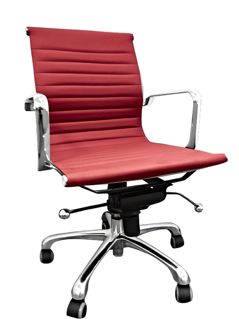 HomeRoots Red Faux Leather Office Chair - Adjustable Height Swivel Rolling Design with Bold Silver Accents 554039