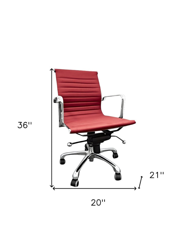 HomeRoots Red Faux Leather Office Chair - Adjustable Height Swivel Rolling Design with Bold Silver Accents 554039