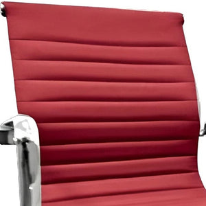 HomeRoots Red Faux Leather Office Chair - Adjustable Height Swivel Rolling Design with Bold Silver Accents 554039