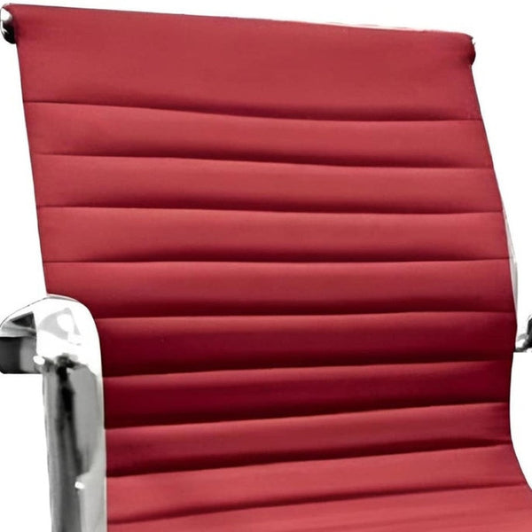 HomeRoots Red Faux Leather Office Chair - Adjustable Height Swivel Rolling Design with Bold Silver Accents 554039