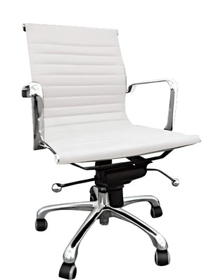 HomeRoots White Faux Leather Adjustable Height Swivel Office Chair with Silver Accents for Modern Workspaces 554040