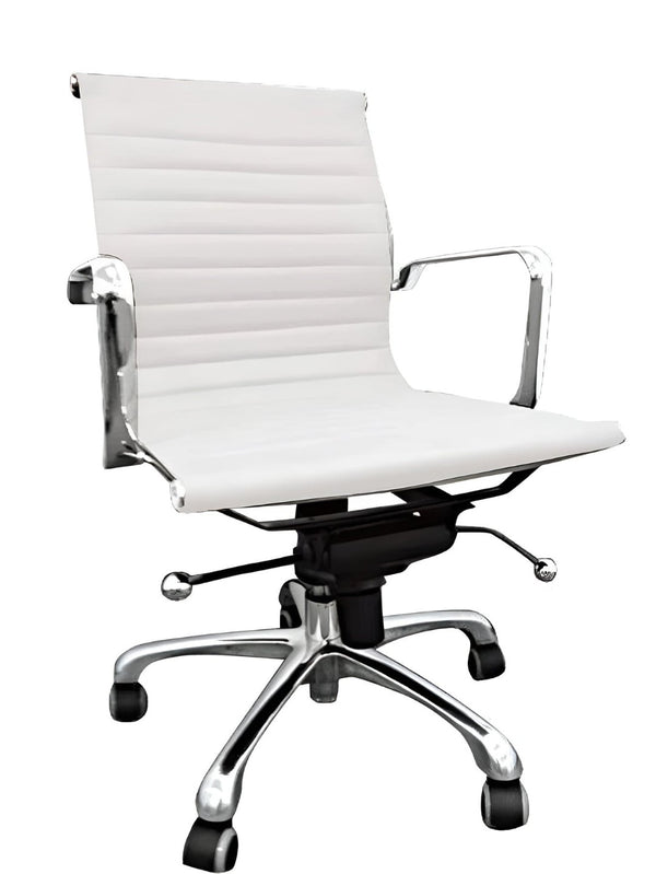 HomeRoots White Faux Leather Adjustable Height Swivel Office Chair with Silver Accents for Modern Workspaces 554040