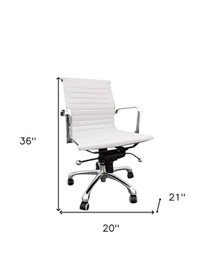 HomeRoots White Faux Leather Adjustable Height Swivel Office Chair with Silver Accents for Modern Workspaces 554040