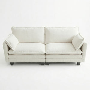 English Elm Modern Chenille Upholstered Loveseat with Usb Ports and Pockets for Compact Living Beige White W2519P486071