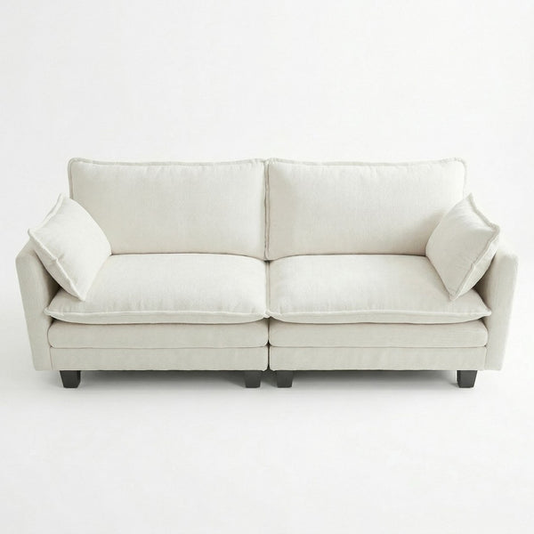 English Elm Modern Chenille Upholstered Loveseat with Usb Ports and Pockets for Compact Living Beige White W2519P486071