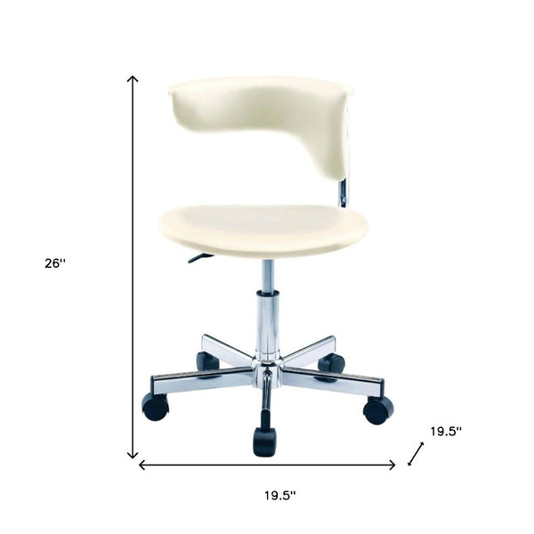 HomeRoots White Faux Leather Swivel Rolling Conference Chair - Adjustable Height, Stylish Design & Comfort 554043