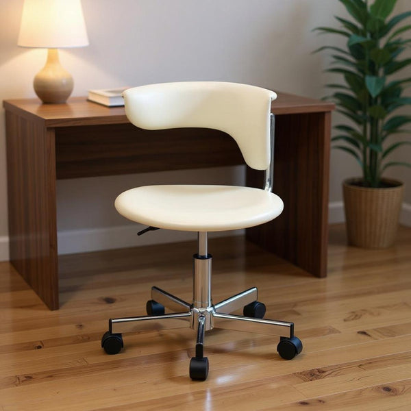 HomeRoots White Faux Leather Swivel Rolling Conference Chair - Adjustable Height, Stylish Design & Comfort 554043