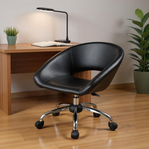 HomeRoots Black Faux Leather Adjustable Height Swivel Office Chair - Modern Comfort for Every Workspace 554044