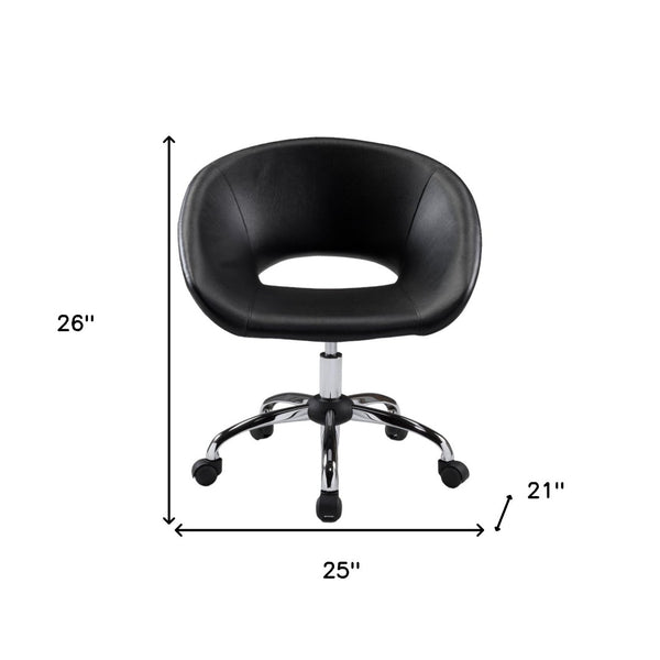 HomeRoots Black Faux Leather Adjustable Height Swivel Office Chair - Modern Comfort for Every Workspace 554044