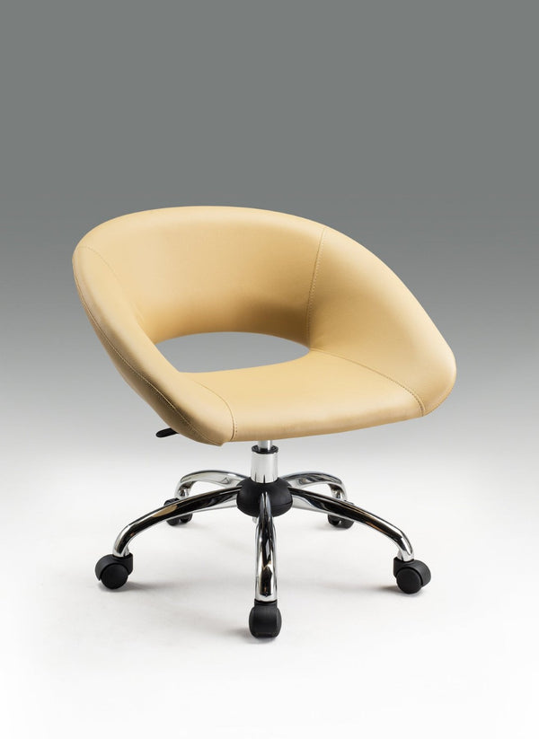 HomeRoots Beige Faux Leather Adjustable Height Swivel Chair - Modern Ergonomic Design for Office & Home Use 554045