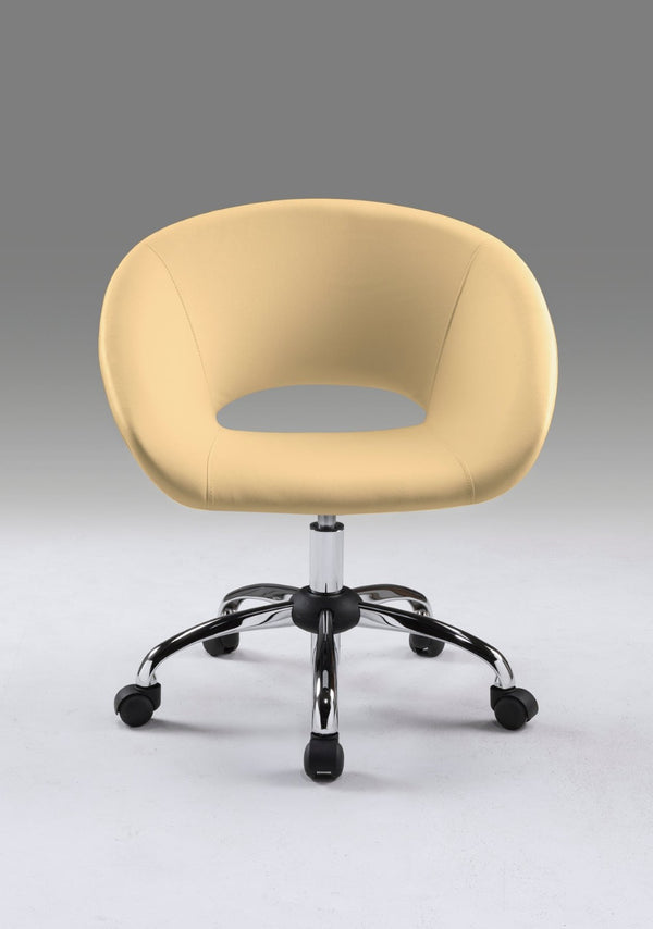 HomeRoots Beige Faux Leather Adjustable Height Swivel Chair - Modern Ergonomic Design for Office & Home Use 554045