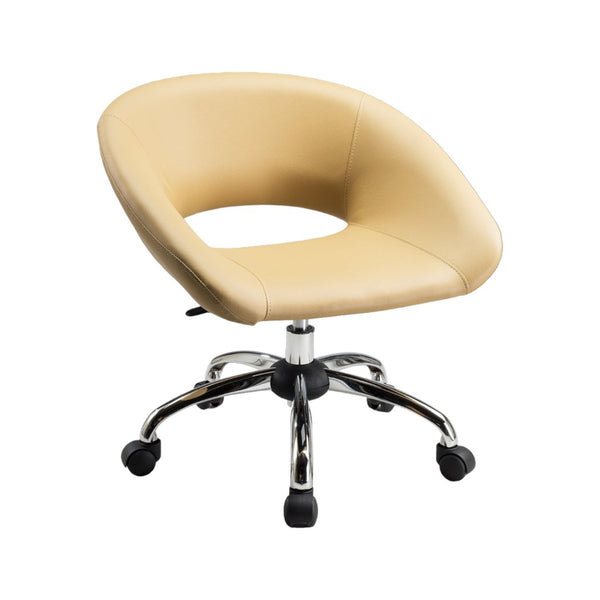 HomeRoots Beige Faux Leather Adjustable Height Swivel Chair - Modern Ergonomic Design for Office & Home Use 554045