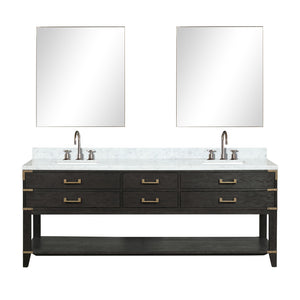 English Elm Black Oak Double Bath Vanity 84" With Carrara Marble Top & 36" Mirrors - Elegant Storage Solution! B2731S02169