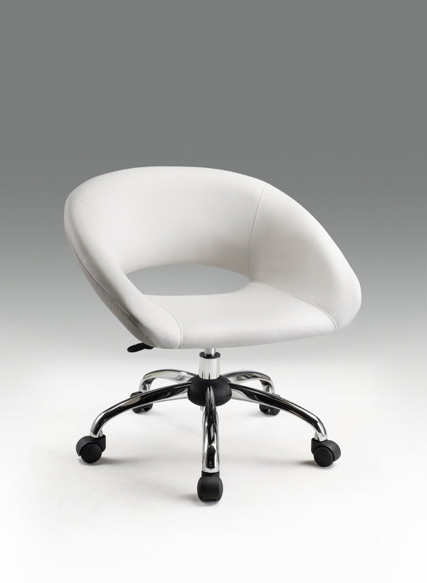 HomeRoots White Faux Leather Adjustable Height Swivel Office Chair - Modern Design for Comfort & Mobility 554046