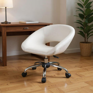 HomeRoots White Faux Leather Adjustable Height Swivel Office Chair - Modern Design for Comfort & Mobility 554046