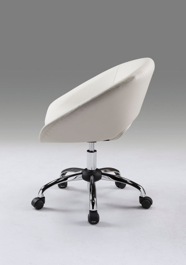 HomeRoots White Faux Leather Adjustable Height Swivel Office Chair - Modern Design for Comfort & Mobility 554046