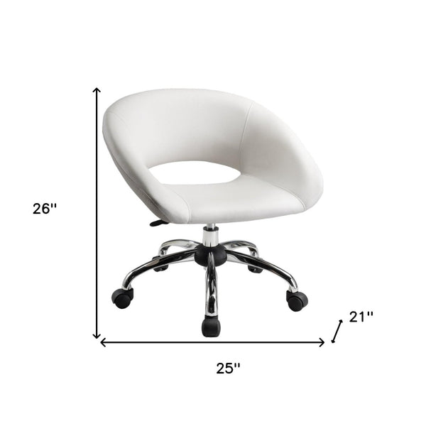 HomeRoots White Faux Leather Adjustable Height Swivel Office Chair - Modern Design for Comfort & Mobility 554046