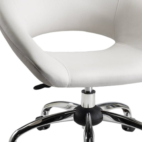 HomeRoots White Faux Leather Adjustable Height Swivel Office Chair - Modern Design for Comfort & Mobility 554046