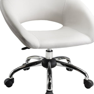 HomeRoots White Faux Leather Adjustable Height Swivel Office Chair - Modern Design for Comfort & Mobility 554046