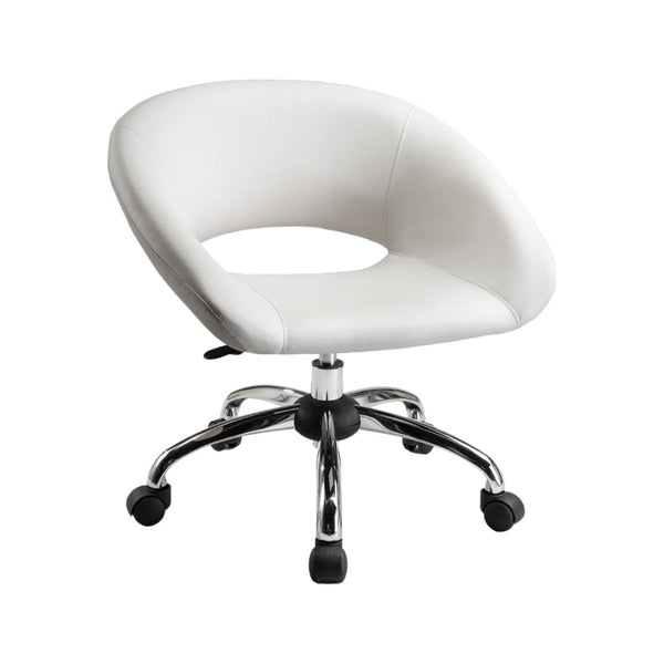 HomeRoots White Faux Leather Adjustable Height Swivel Office Chair - Modern Design for Comfort & Mobility 554046