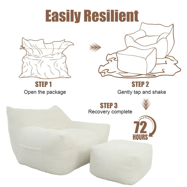 English Elm Bean Bag Chair with Armrests Shredded Foam Fill Oversized Adult Lounge Seat W5385P433220