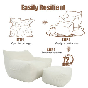 English Elm Bean Bag Chair with Armrests Shredded Foam Fill Oversized Lounge Seat for Adults White W5385P440001
