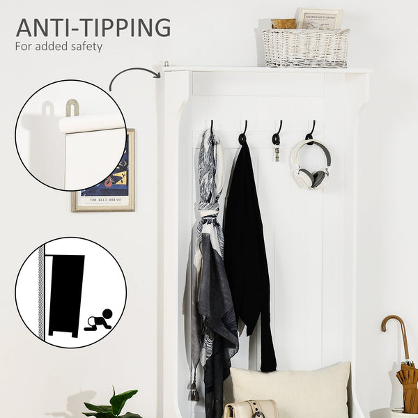 English Elm HOMCOM Mudroom Hall Tree with Bench, 4 Double Hooks, Shoe Storage & Anti-Tip Design, White W2225P173984